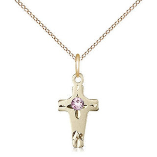 14kt Gold Filled Cross Pendant with 3mm Light Amethyst Swarovski Necklace