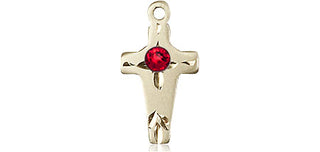 14kt Gold Filled Cross Pendant with a 3mm Ruby Swarovski stone on an 18-inch Gold Filled Light Curb Chain