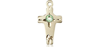 14kt Gold Filled Cross Pendant with a 3mm Peridot Swarovski stone on an 18-inch Gold Filled Light Curb Chain