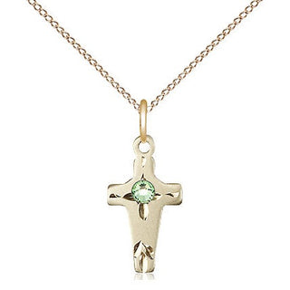 14kt Gold Filled Cross Pendant with 3mm Peridot Swarovski Necklace