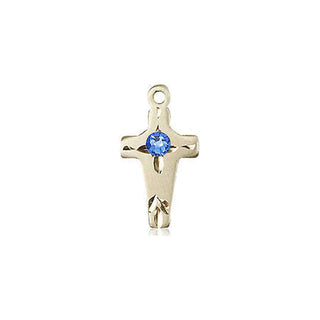 14kt Gold Filled Cross Pendant with a 3mm Sapphire Swarovski stone on an 18-inch Gold Filled Light Curb Chain