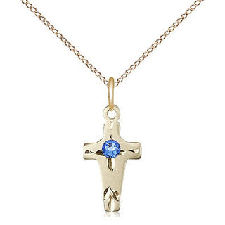 14kt Gold Filled Cross Pendant with 3mm Sapphire Swarovski Necklace
