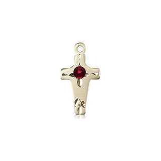 14kt Gold Cross Medal with a 3mm Garnet Swarovski stone
