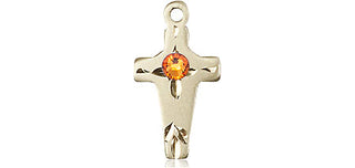 14kt Gold Cross Medal with a 3mm Topaz Swarovski stone