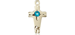 14kt Gold Cross Medal with a 3mm Zircon Swarovski stone
