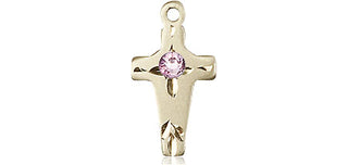 14kt Gold Cross Medal with a 3mm Light Amethyst Swarovski stone