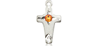 Sterling Silver Cross Pendant with a 3mm Topaz Swarovski stone on an 18-inch Sterling Silver Light Curb Chain
