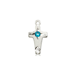 Sterling Silver Cross Pendant with a 3mm Zircon Swarovski stone on an 18-inch Sterling Silver Light Curb Chain