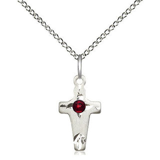 Sterling Silver Cross Pendant with 3mm Garnet Swarovski stone Necklace