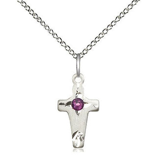 Sterling Silver Cross Pendant with 3mm Amethyst Swarovski stone Necklace