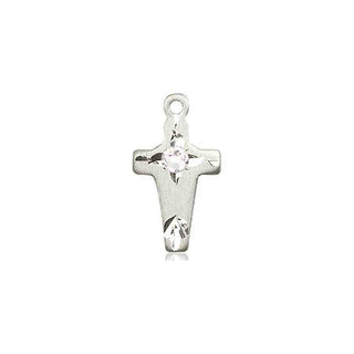 Sterling Silver Cross Pendant with a 3mm Crystal Swarovski stone on an 18-inch Sterling Silver Light Curb Chain