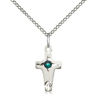 Sterling Silver Cross Pendant with 3mm Emerald Swarovski stone Necklace