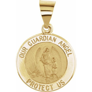14K Yellow 15 mm Round Hollow Guardian Angel Medal