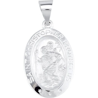 14K White 19x13.5 mm Oval Hollow Saint Christopher Medal