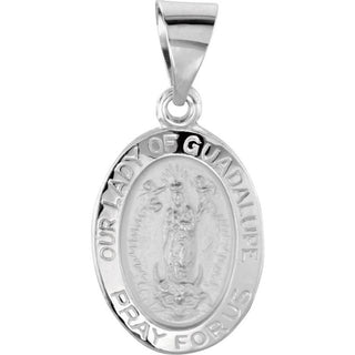 14K White 15x11 mm Oval Hollow Our Lady of Guadalupe Medal