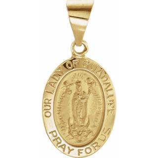 14K Yellow 15x11 mm Oval Hollow Our Lady of Guadalupe Medal