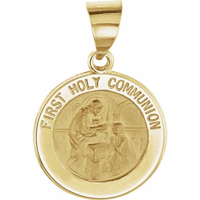 14K Gold 15 MM Round Hollow First Communion Medal – CatholicShop.com