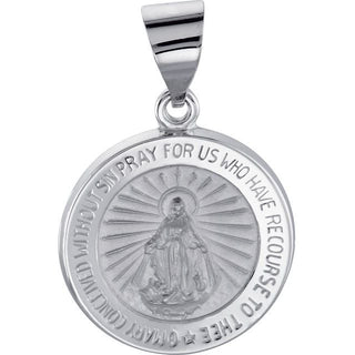 14K White 15 mm Hollow Round Miraculous Medal