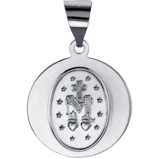 14K White 15 mm Hollow Round Miraculous Medal