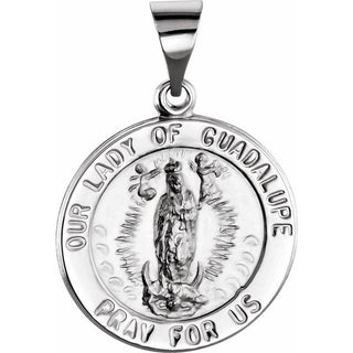 14K White 18 mm Round Hollow Our Lady of Guadalupe Medal