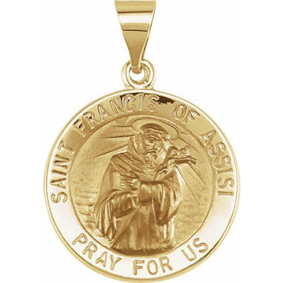 14K Yellow 18 mm Round Hollow Saint Francis of Assisi Medal