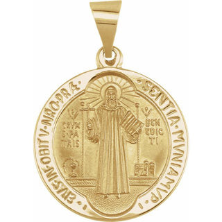 14K Yellow 18 mm Round Hollow Saint Benedict Medal