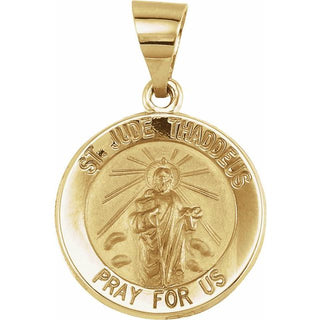 14K Yellow 15 mm Round Hollow Saint Jude Medal