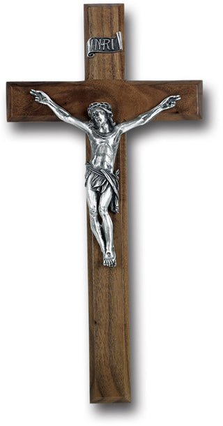 12" Walnut Cross With Antique Plated Corpus