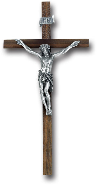 12" Walnut Cross With Antique Silver Corpus