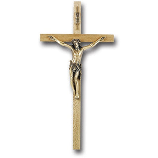 12" Oak Wood Cross With Museum Gold Corpus