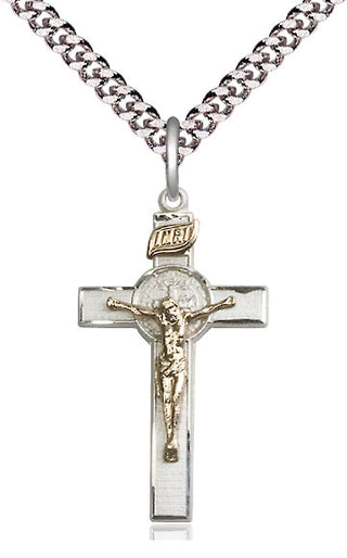Two-Tone GF/SS Saint Benedict Crucifix Medal Catholic Jewelry