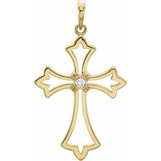 14K Yellow .03 CT Natural Diamond Cross Pendant