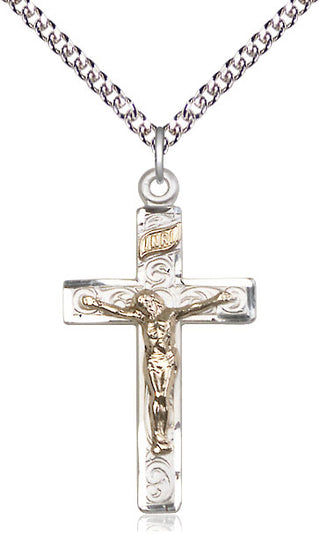 Two-Tone GF/SS Crucifix Medal Catholic Jewelry