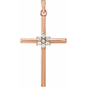 14K Rose 1/10 CTW Natural  Diamond Cross Pendant
