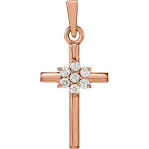 14K Rose .06 CTW Natural Diamond Cross Pendant
