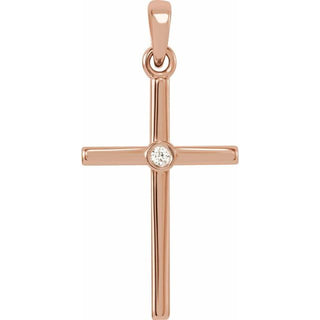 14K Rose .015 CT Natural Diamond Cross Pendant