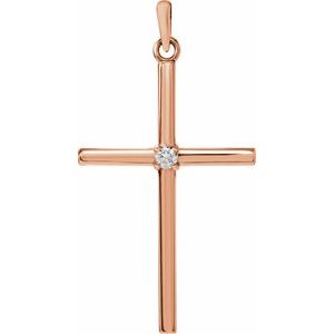 14K Rose .03 CT Natural Diamond Cross Pendant