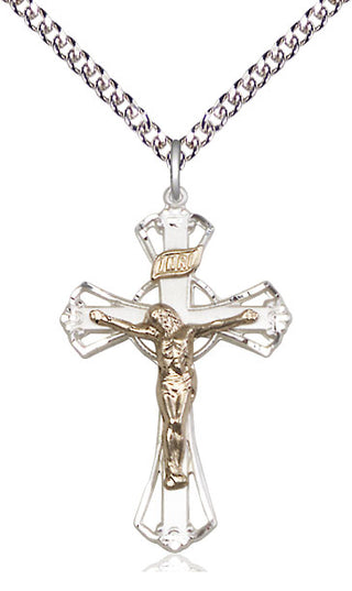 Two-Tone GF/SS Crucifix Medal Catholic Jewelry
