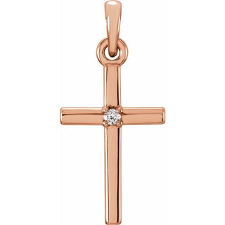 14K Rose .01 CT Natural Diamond Cross Pendant