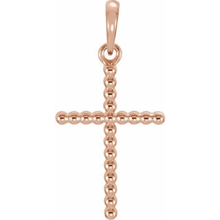 14K Rose Beaded Cross Pendant