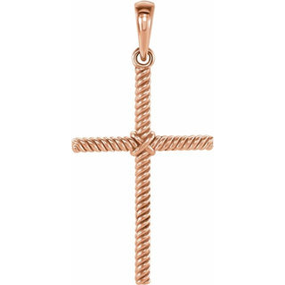 14K Rose 25.4x16.2 mm Rope Cross Pendant  