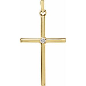 14K Yellow .03 CT Natural Diamond Cross Pendant