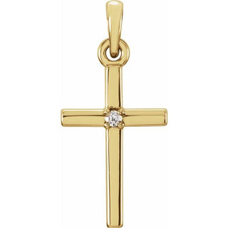 14K Yellow Natural White Sapphire Cross Pendant