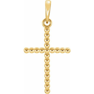 14K Yellow Beaded Cross Pendant