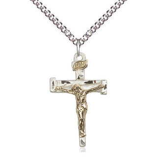 Two-Tone GF/SS Nail Crucifix Medal Catholic Jewelry
