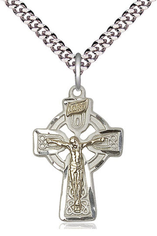 Two-Tone GF/SS Celtic Crucifix Medal Catholic Jewelry