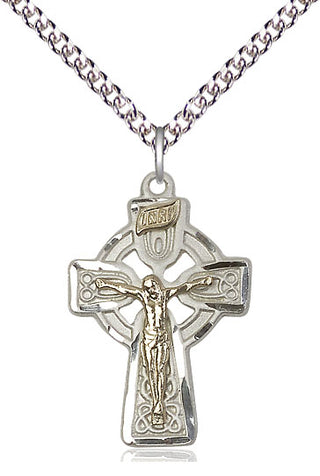 Two-Tone GF/SS Celtic Crucifix Medal Catholic Jewelry
