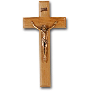 10" Oak Wood Cross With Museum Gold Corpus 16-Top