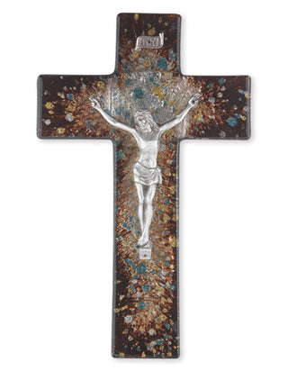 10"Brown Speckled Glass Cross with Pewter Corpus