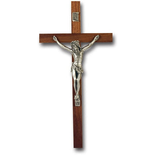 10" Walnut Cross With Fine Pewter Corpus